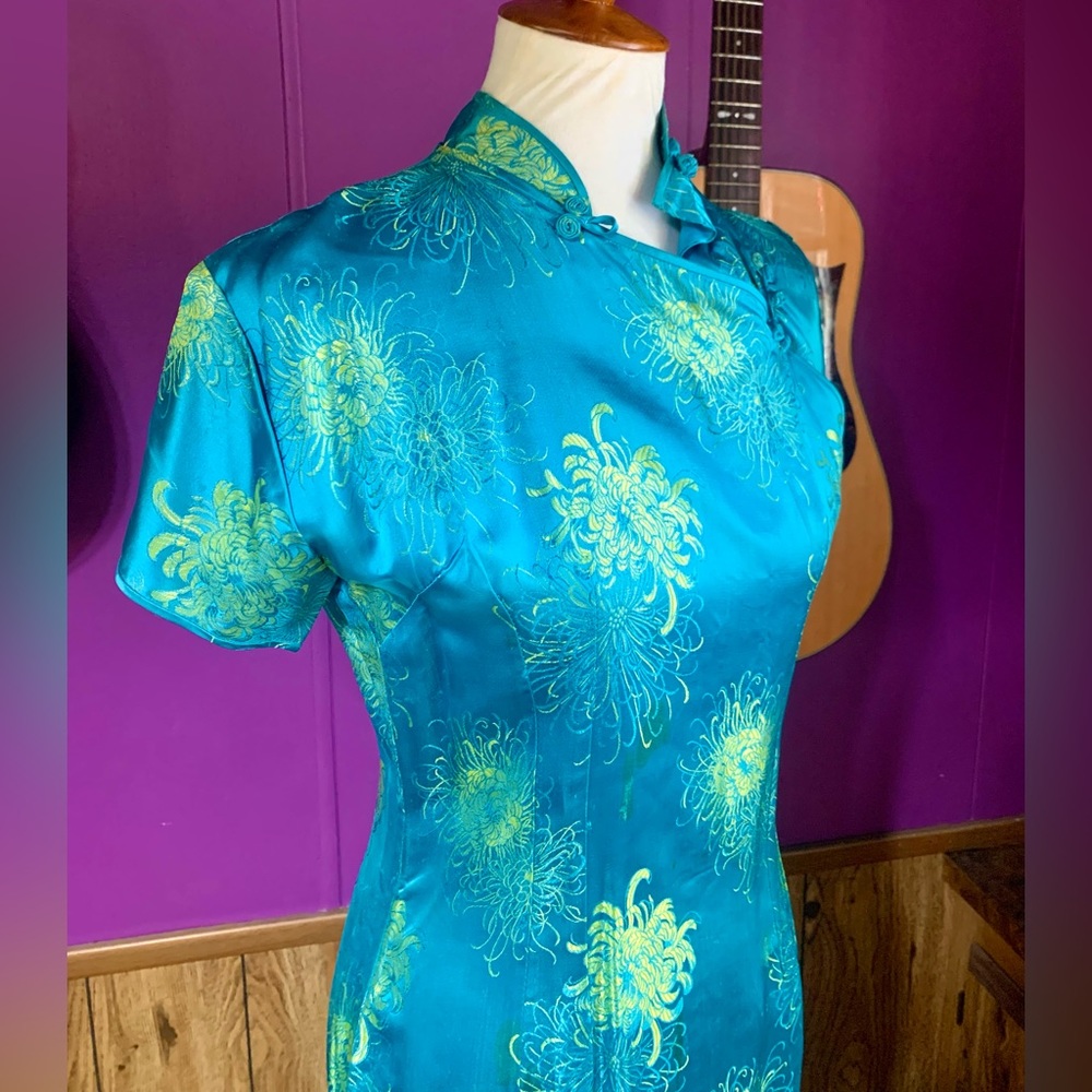 Women’s Vintage 60’s Long Japanese Dress SZ 10 Teal and Green - Picture 9 of 14